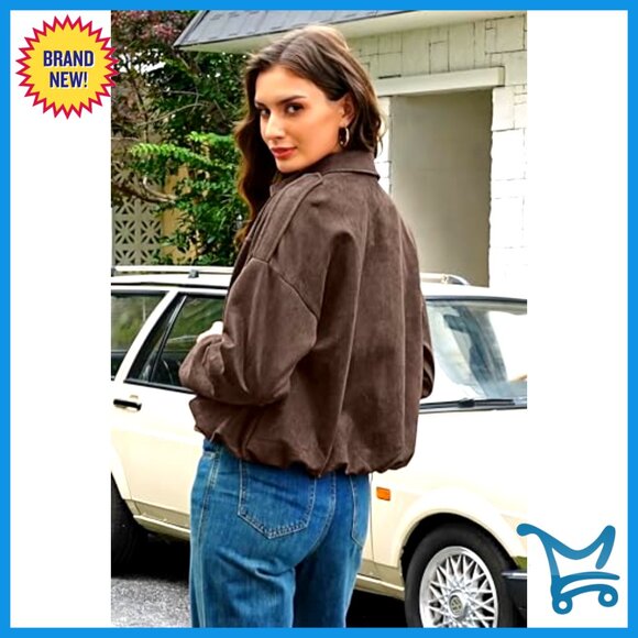 Faux Suede Cropped Jacket Open Front Vintage Chic Fall Winter Outerwear - Picture 4 of 7